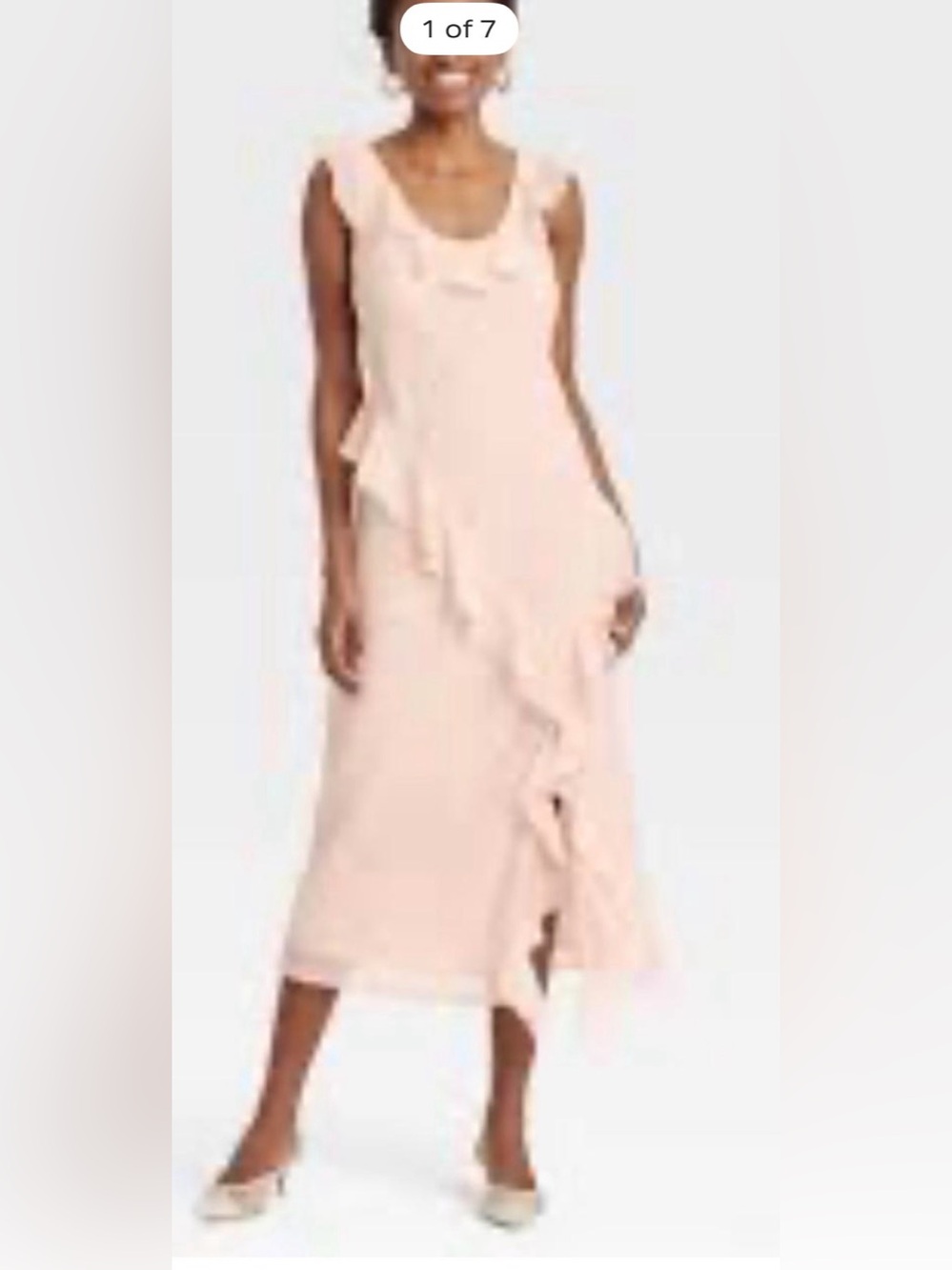 Women's Soft Blush Ruffle Midi Dress